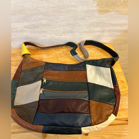 Vintage Multicolor Patchwork Leather Shoulder Bag - Picture 1 of 9